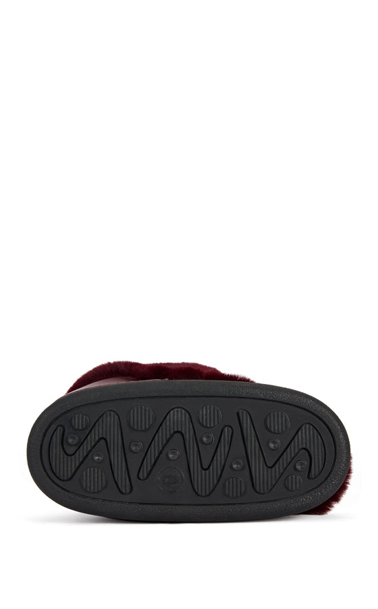 KARMELA-BURGUNDY FAUX FUR FLATFORM BOOTIE