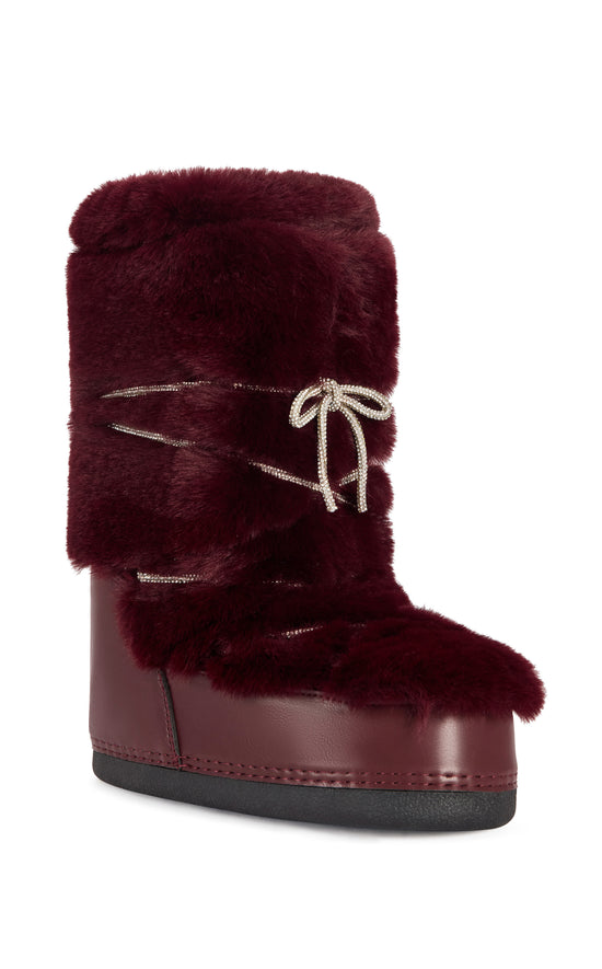 KARMELA-BURGUNDY FAUX FUR FLATFORM BOOTIE
