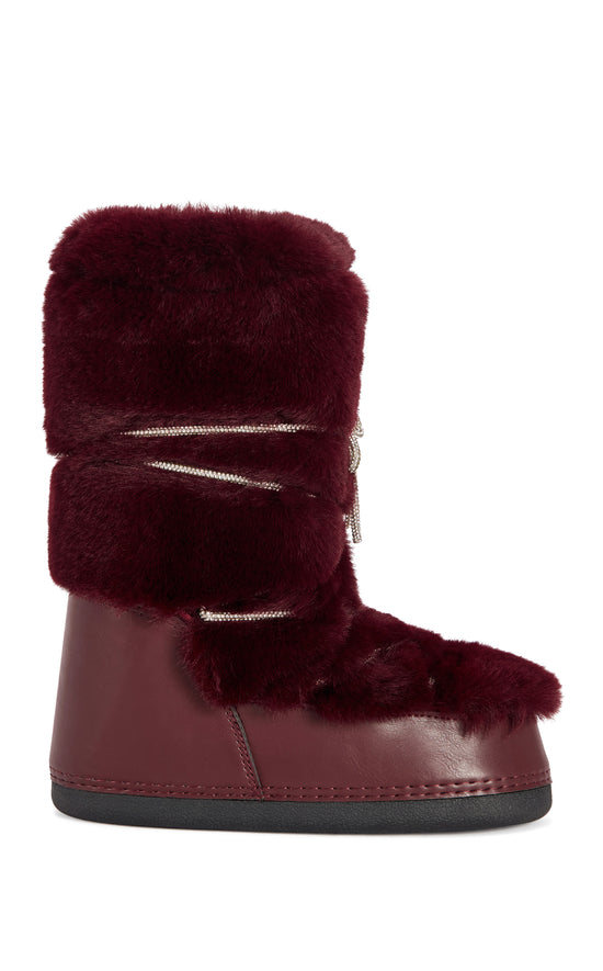KARMELA-BURGUNDY FAUX FUR FLATFORM BOOTIE
