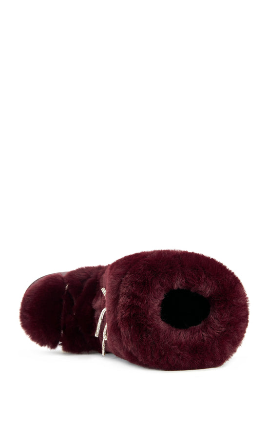 KARMELA-BURGUNDY FAUX FUR FLATFORM BOOTIE