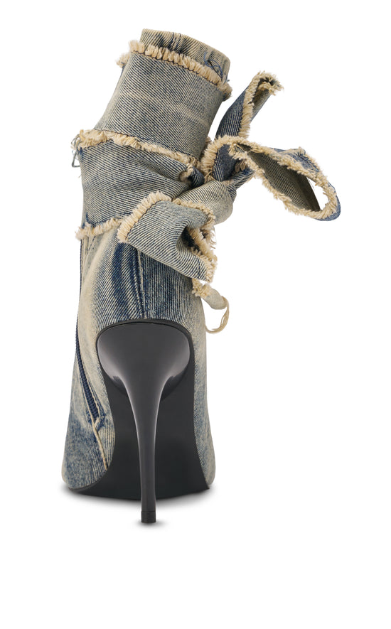 KARTER-DENIM WRAP-AROUND PEEP TOE BOOTIE