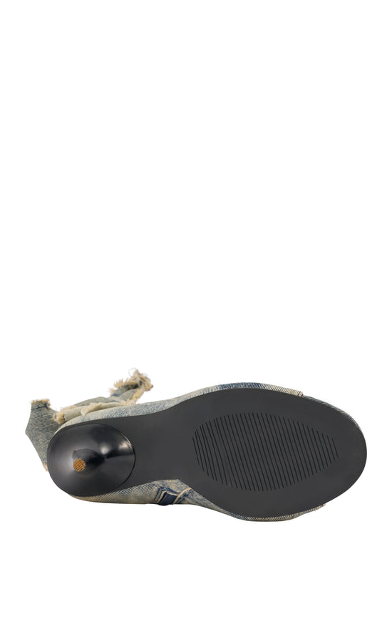 KARTER-DENIM WRAP-AROUND PEEP TOE BOOTIE