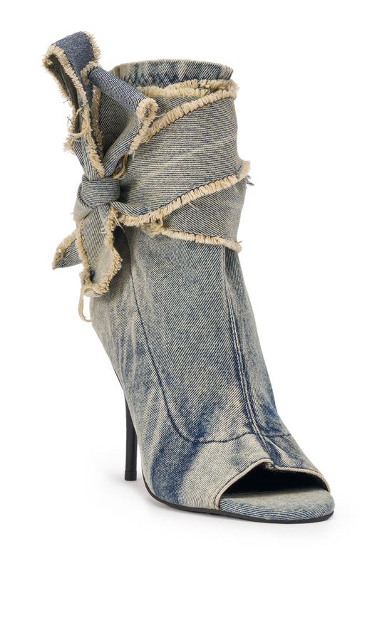 KARTER-DENIM WRAP-AROUND PEEP TOE BOOTIE