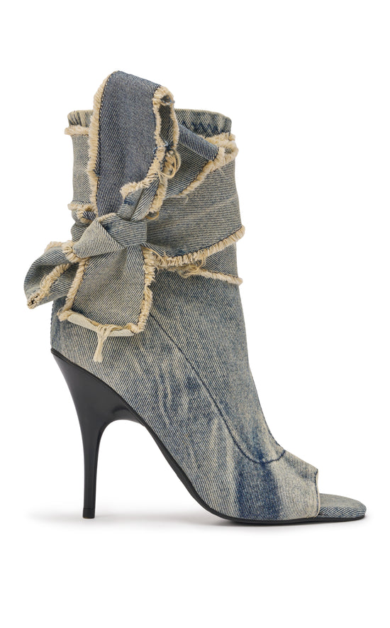 KARTER-DENIM WRAP-AROUND PEEP TOE BOOTIE