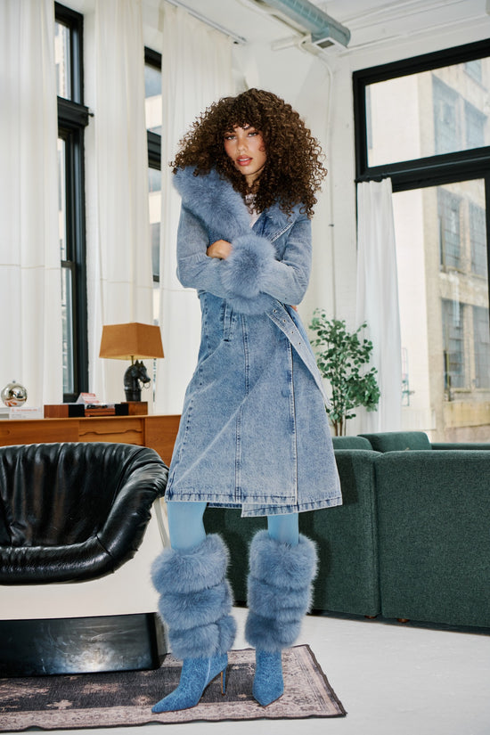 KAYA-DENIM FAUX FUR TRENCH JACKET