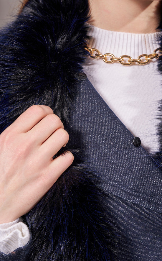 KAYA-DKDENIM FAUX FUR TRENCH COAT