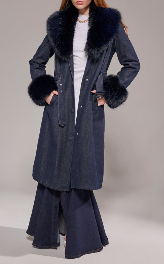 KAYA-DKDENIM FAUX FUR TRENCH COAT