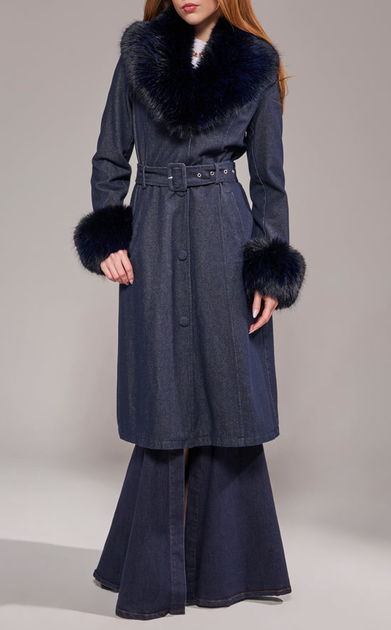 KAYA-DKDENIM FAUX FUR TRENCH COAT