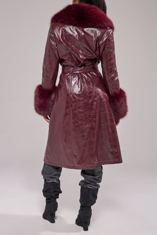 KAYA-MERLOT LONG FAUX FUR JACKET