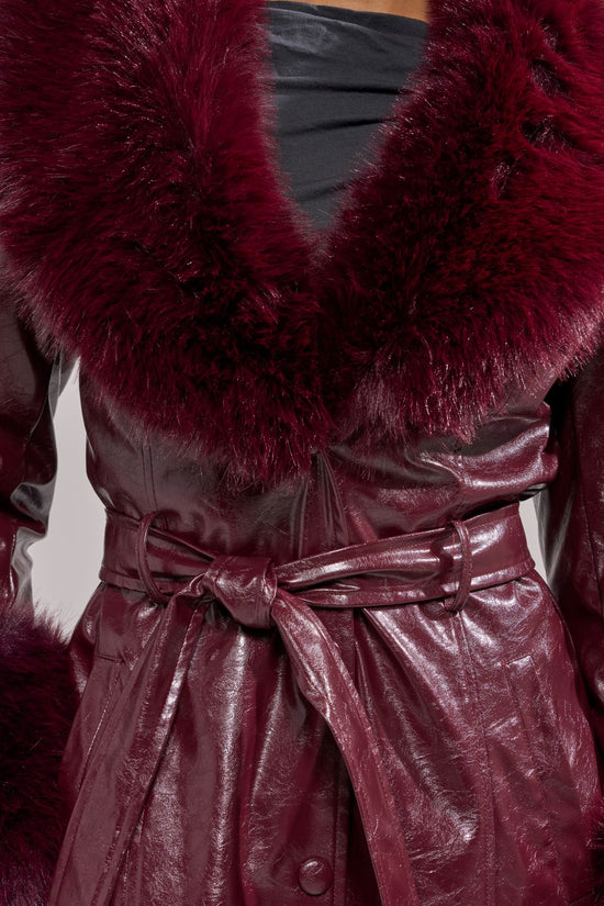 KAYA-MERLOT LONG FAUX FUR JACKET