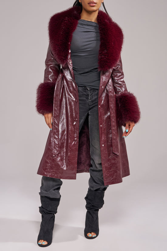 KAYA-MERLOT LONG FAUX FUR JACKET