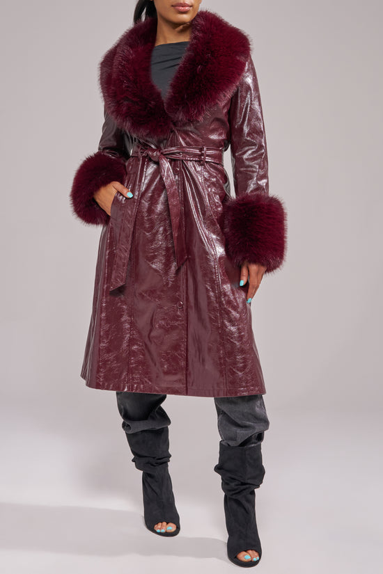 KAYA-MERLOT LONG FAUX FUR JACKET