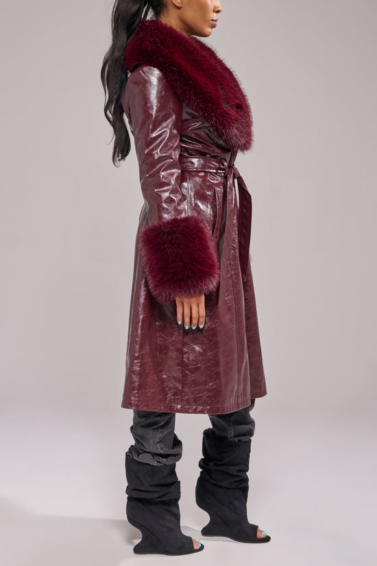 KAYA-MERLOT LONG FAUX FUR JACKET