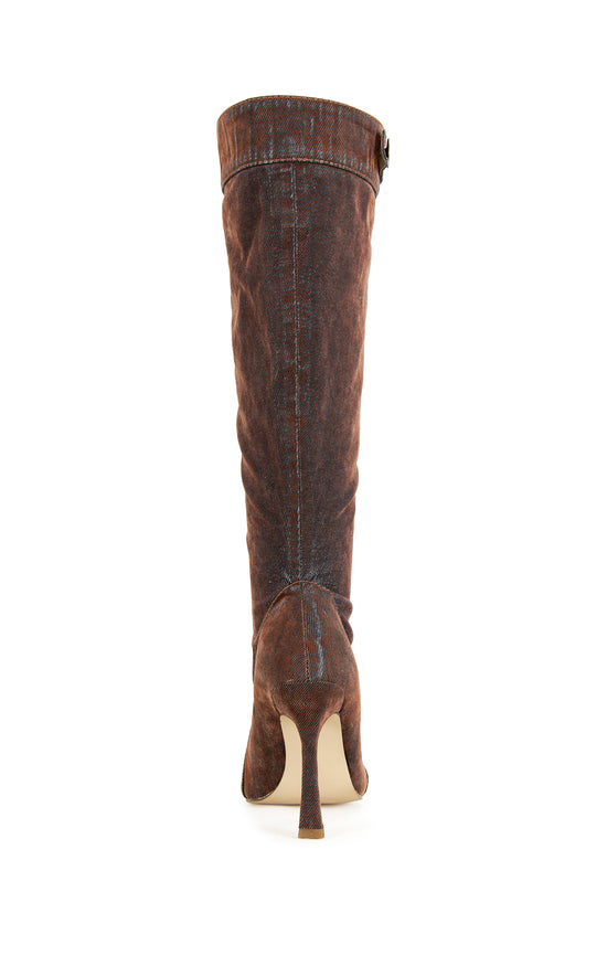 KAZUKI-BURNTORANGE VELVET DENIM STILETTO BOOT