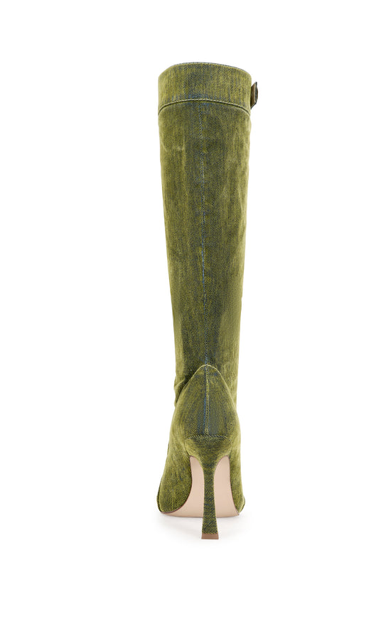 KAZUKI-OLIVE VELVET DENIM STILETTO BOOT