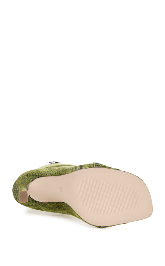 KAZUKI-OLIVE VELVET DENIM STILETTO BOOT