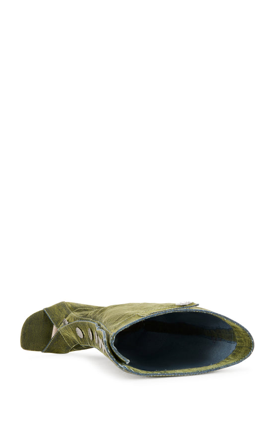 KAZUKI-OLIVE VELVET DENIM STILETTO BOOT
