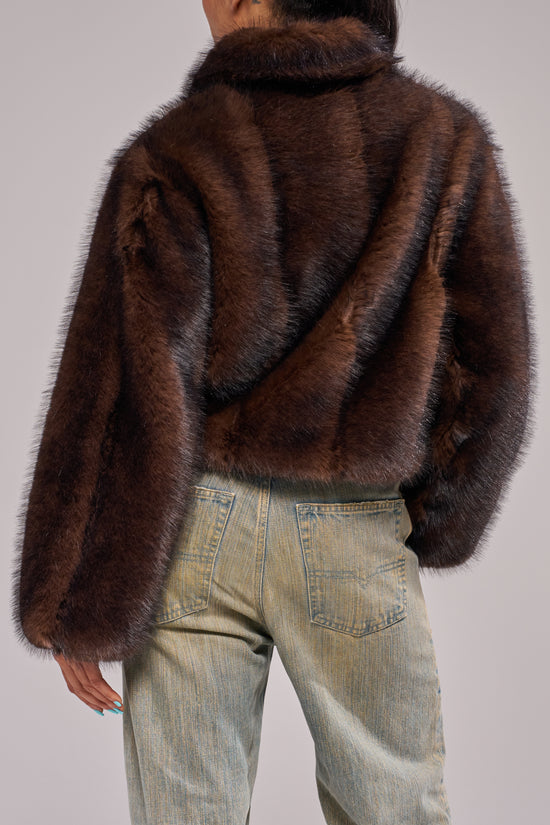 KESSIA-CHOCOLATE FAUX FUR JACKET