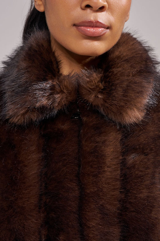 KESSIA-CHOCOLATE FAUX FUR JACKET