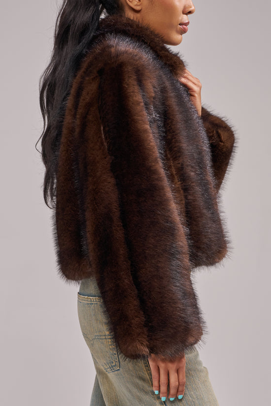 KESSIA-CHOCOLATE FAUX FUR JACKET