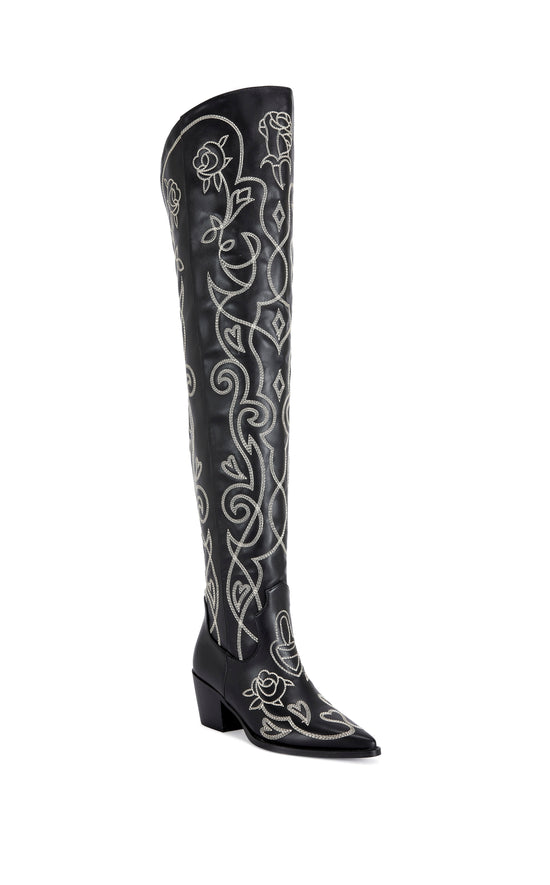 KESS-BLACK OVER THE KNEE WESTERN BOOT