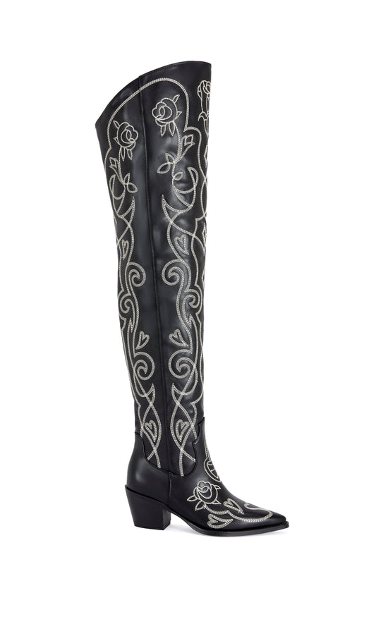 KESS-BLACK OVER THE KNEE WESTERN BOOT