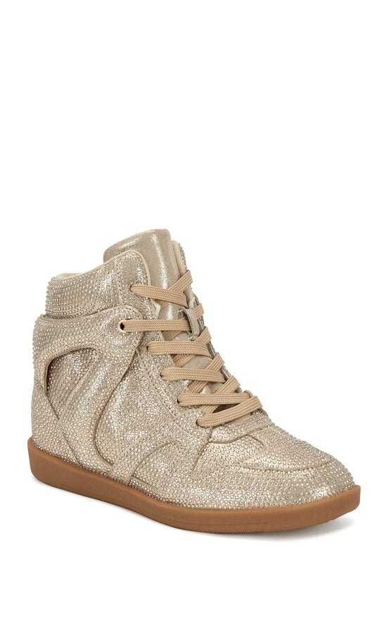 KIARA-GOLD EMBELLISHED WEDGE SNEAKER