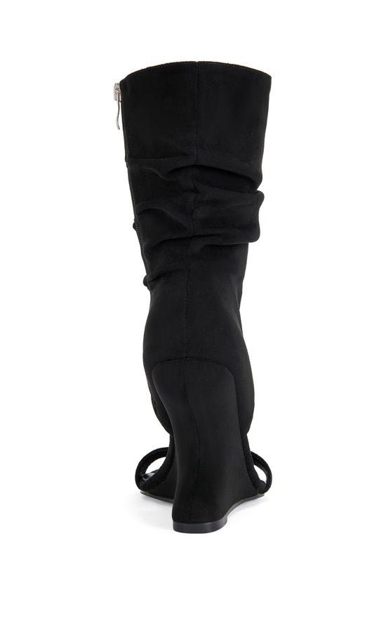 KYVELISA-BLACK SLOUCH WEDGE SANDAL BOOTIE