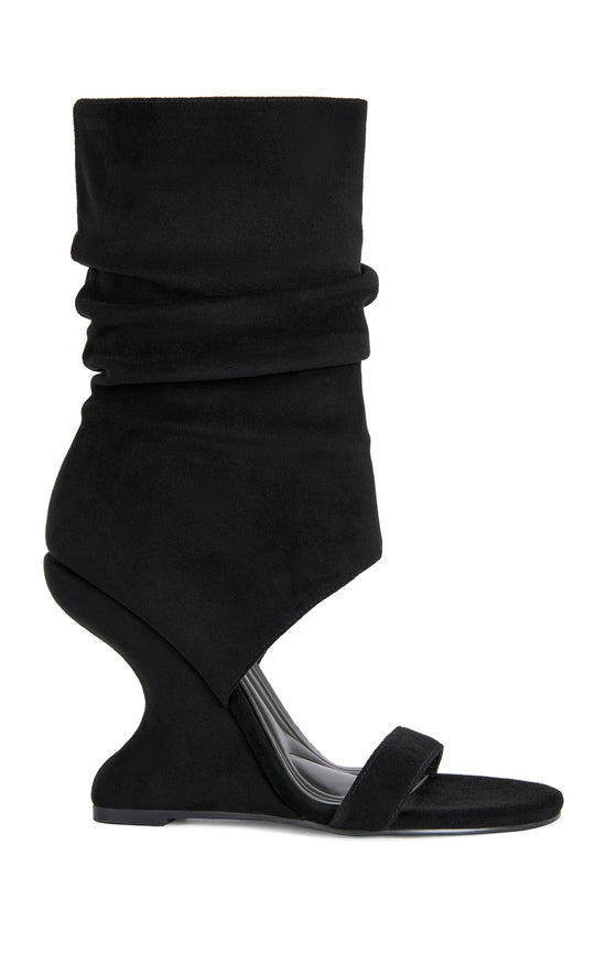 KYVELISA-BLACK SLOUCH WEDGE SANDAL BOOTIE