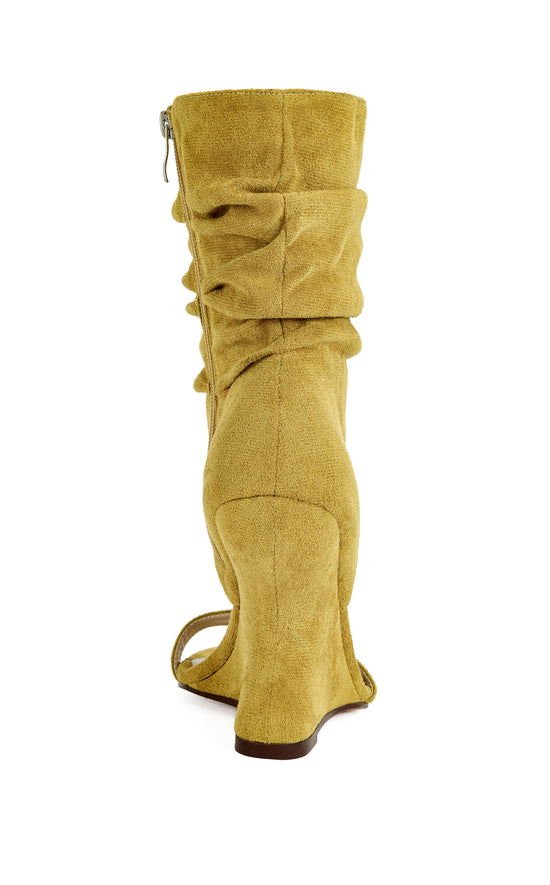 KYVELISA-MUSTARD SLOUCH WEDGE SANDAL BOOTIE