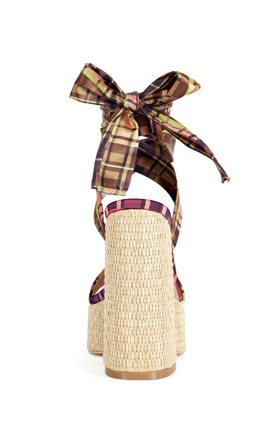 LAZULI-PLAID WRAP-AROUND PLATFORM SANDAL
