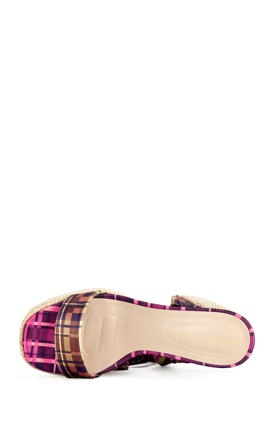LAZULI-PLAID WRAP-AROUND PLATFORM SANDAL