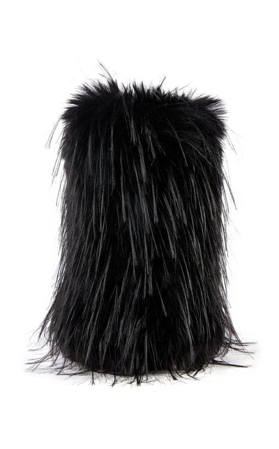 LENIX-BLACK FAUX FUR FLATFORM BOOTIE