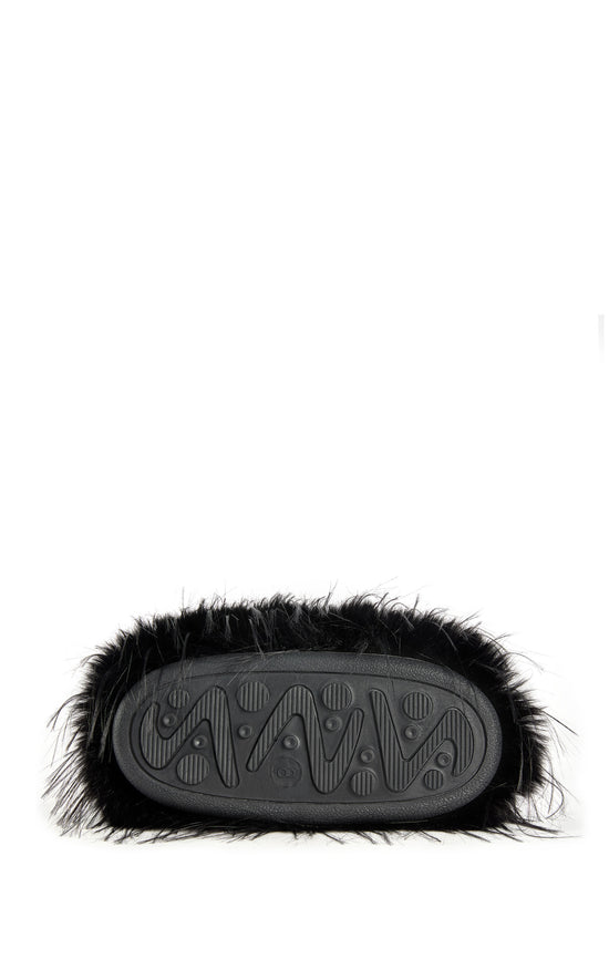 LENIX-BLACK FAUX FUR FLATFORM BOOTIE
