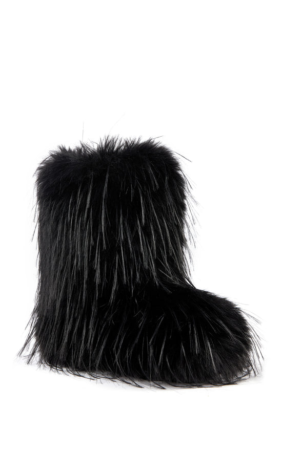 LENIX-BLACK FAUX FUR FLATFORM BOOTIE