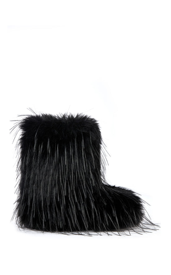 LENIX-BLACK FAUX FUR FLATFORM BOOTIE