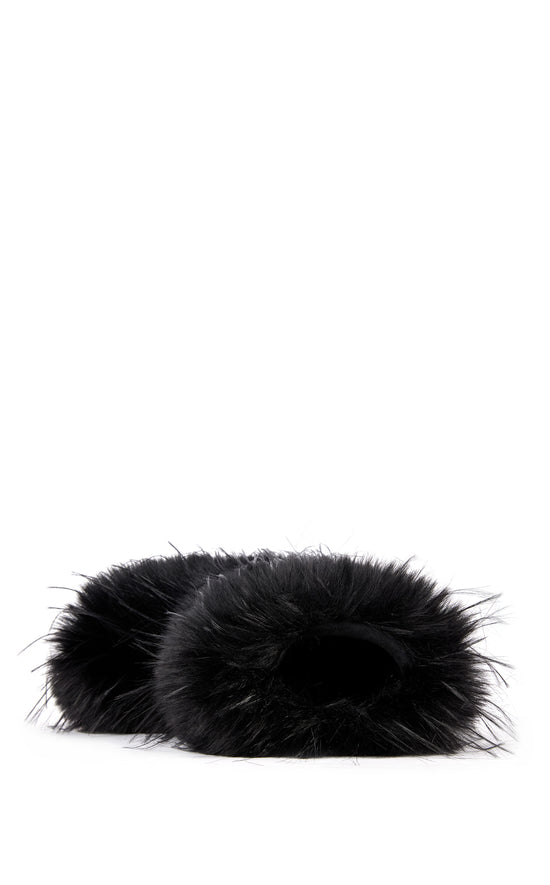 LENIX-BLACK FAUX FUR FLATFORM BOOTIE