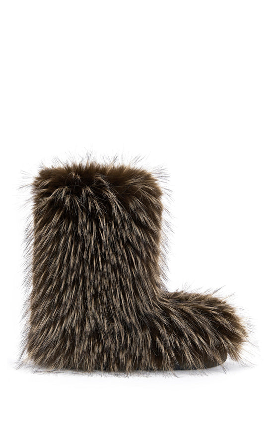 LENIX-BROWN FAUX FUR FLAT BOOTIE
