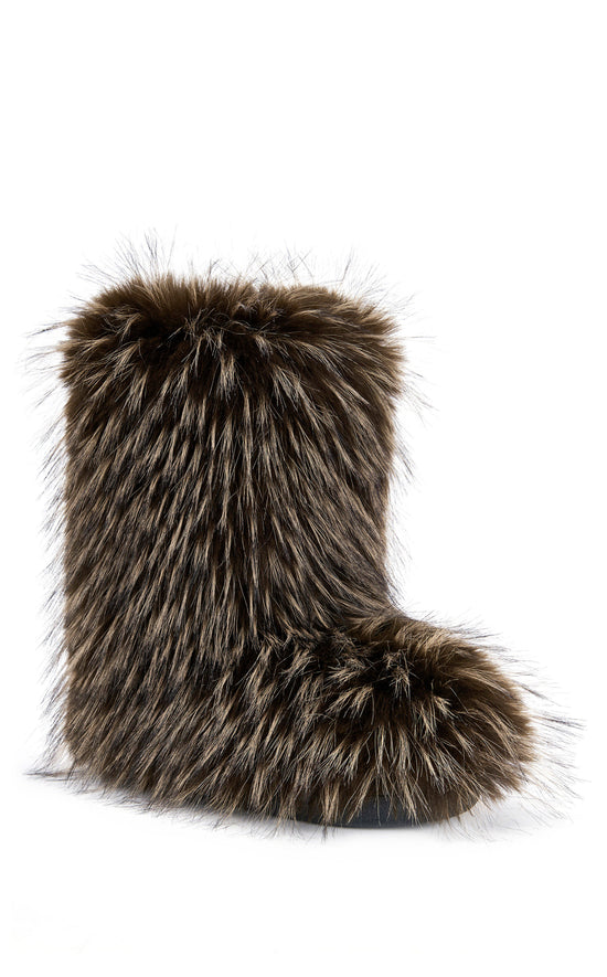 LENIX-BROWN FAUX FUR FLAT BOOTIE