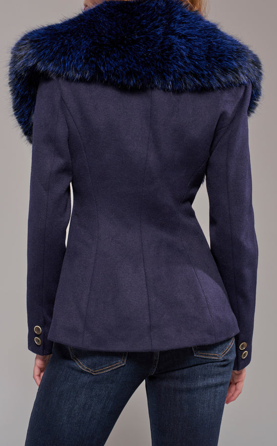 LILIANE-NAVY FAUX FUR BLAZER