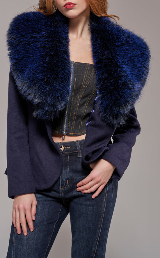 LILIANE-NAVY FAUX FUR BLAZER