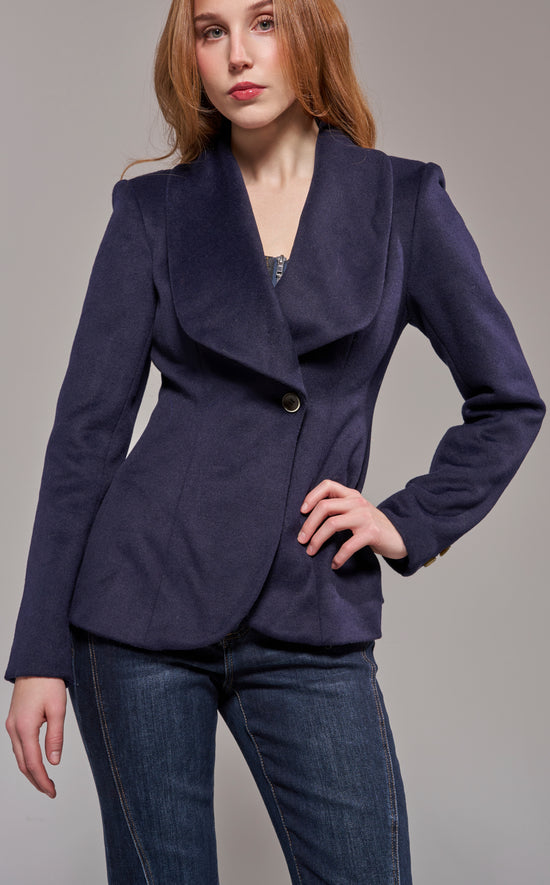 LILIANE-NAVY FAUX FUR BLAZER