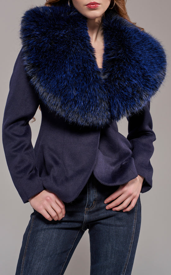 LILIANE-NAVY FAUX FUR BLAZER