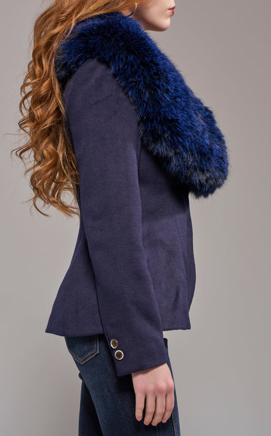 LILIANE-NAVY FAUX FUR BLAZER