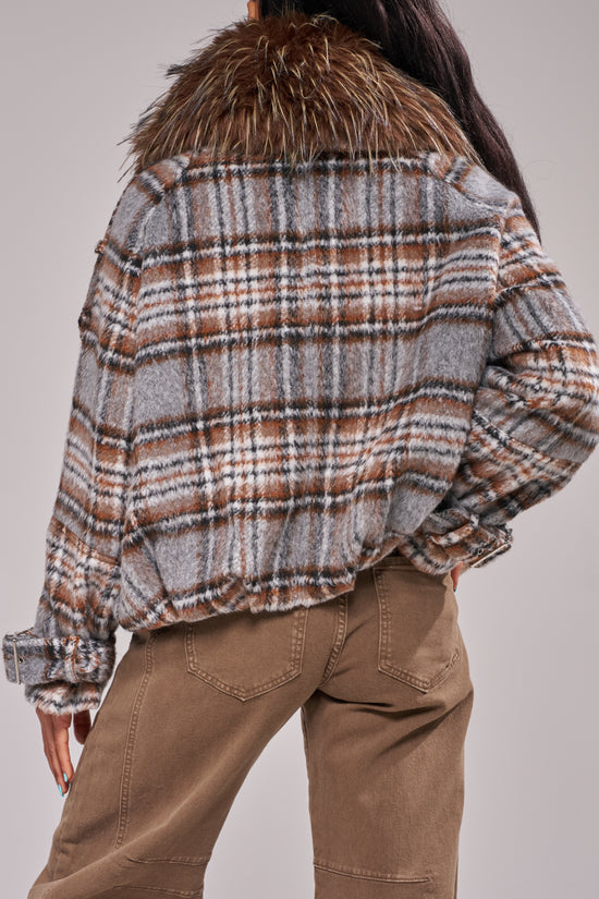 LINNEA-GREYPLAID BOMBER JACKET