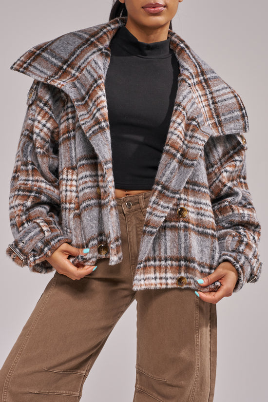 LINNEA-GREYPLAID BOMBER JACKET