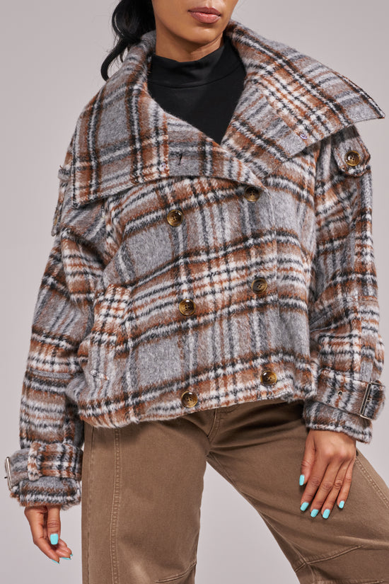 LINNEA-GREYPLAID BOMBER JACKET
