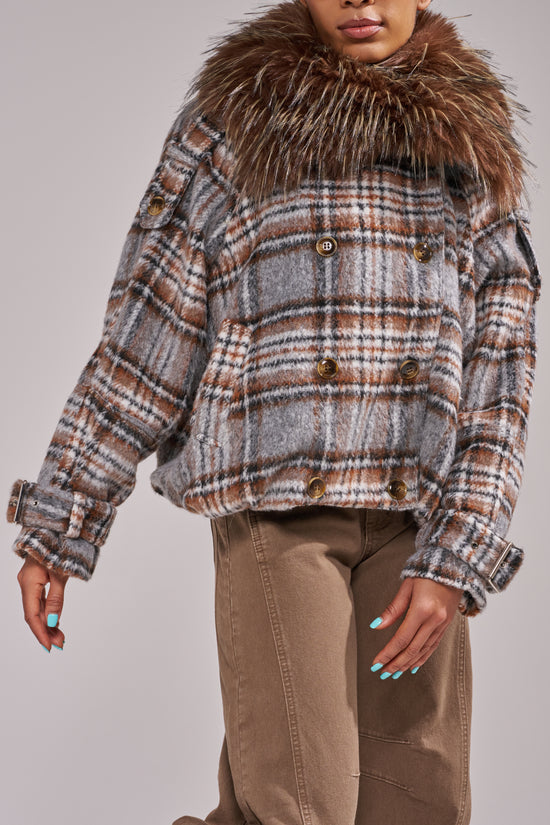 LINNEA-GREYPLAID BOMBER JACKET