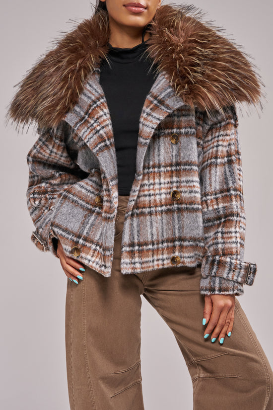LINNEA-GREYPLAID BOMBER JACKET