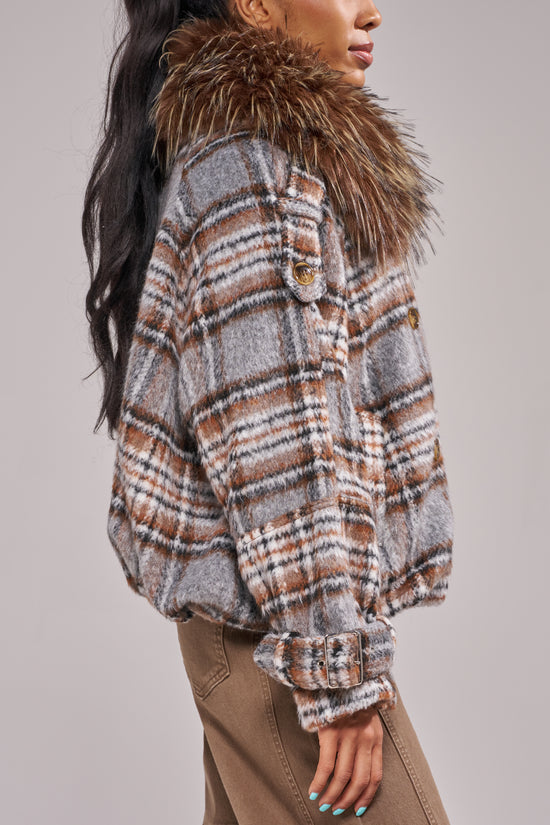 LINNEA-GREYPLAID BOMBER JACKET